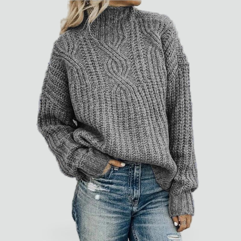 Kornelia – Damski Sweter Casual z Warkoczowym Splotem Luźny Krój