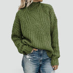 Kornelia – Damski Sweter Casual z Warkoczowym Splotem Luźny Krój