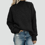 Kornelia – Damski Sweter Casual z Warkoczowym Splotem Luźny Krój