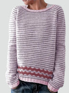 Klara – Pulover casual de damă, cu dungi și model în zigzag, confortabil