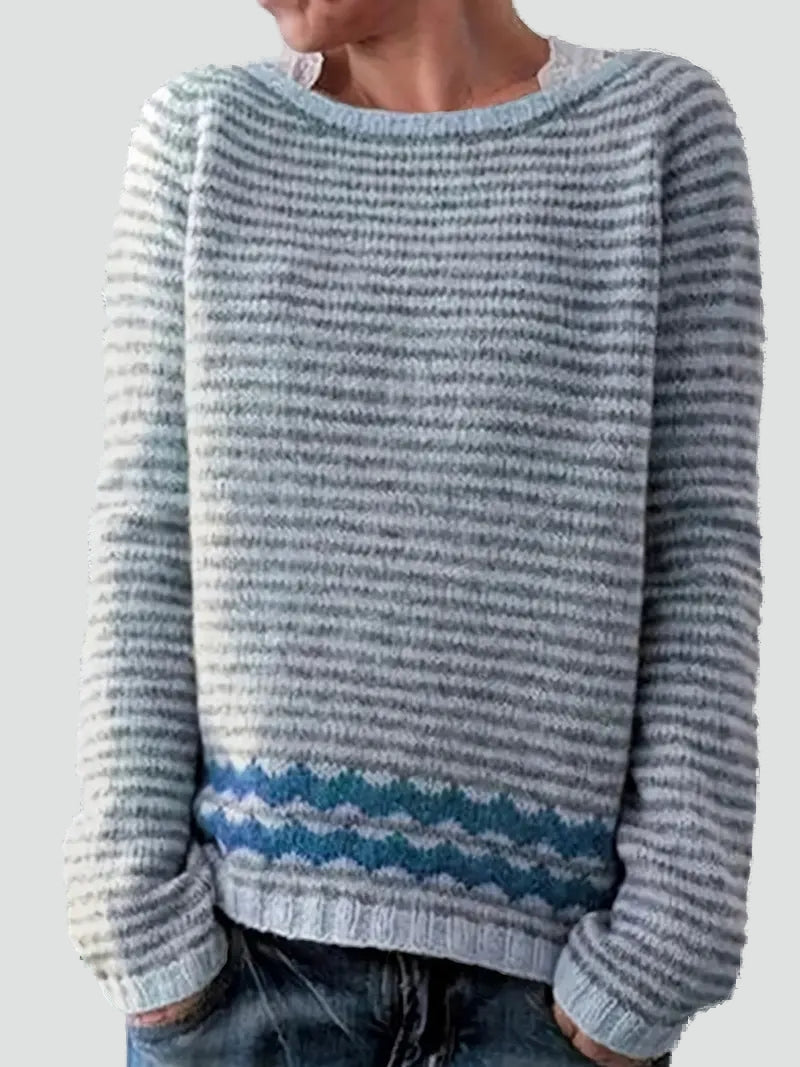 Klara – Pulover casual de damă, cu dungi și model în zigzag, confortabil