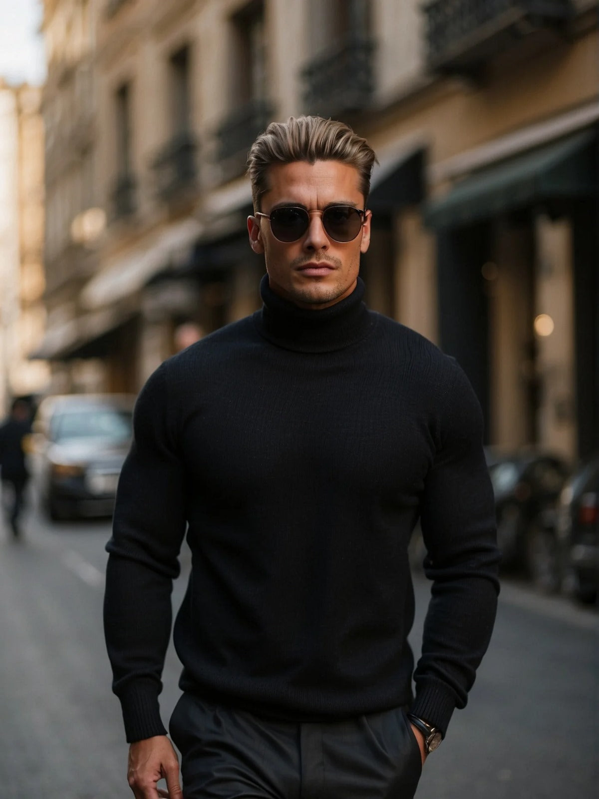 Bruno – Męski Dopasowany Sweter z Golfem z Długim Rękawem Casual
