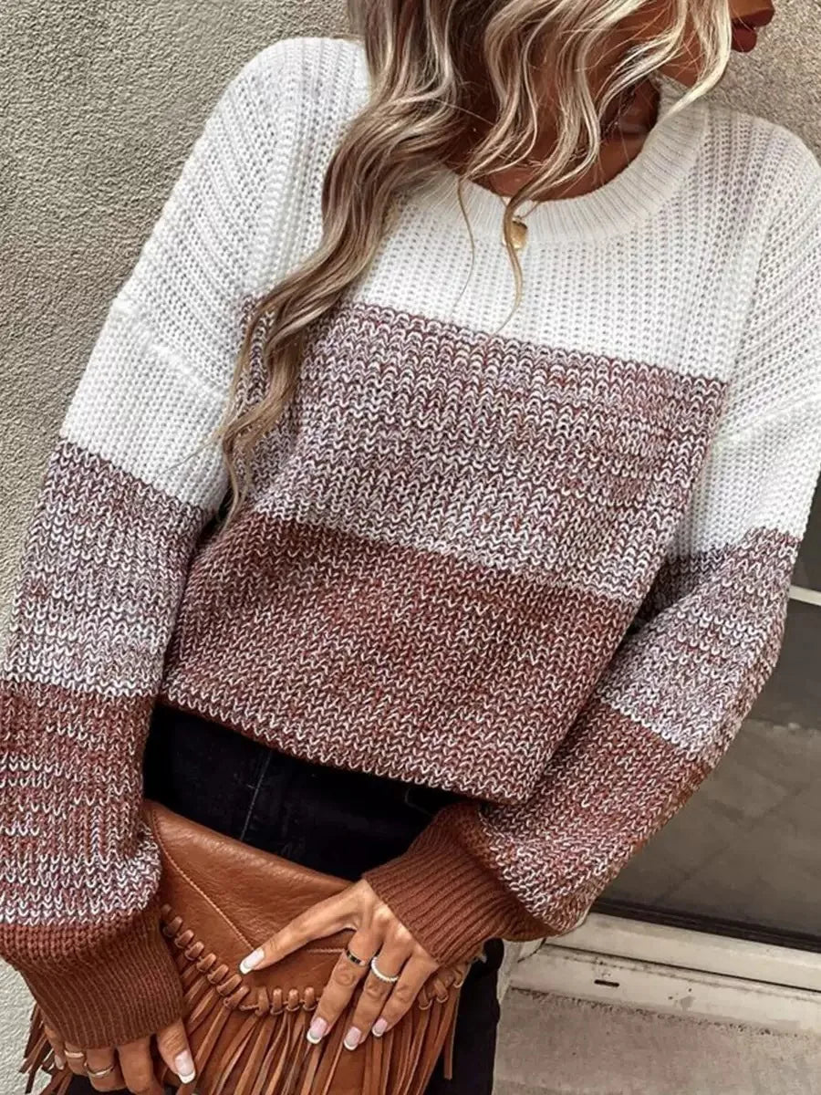 Valentina – Casual Women's Color-Block Knit Sweater with Long Sleeves