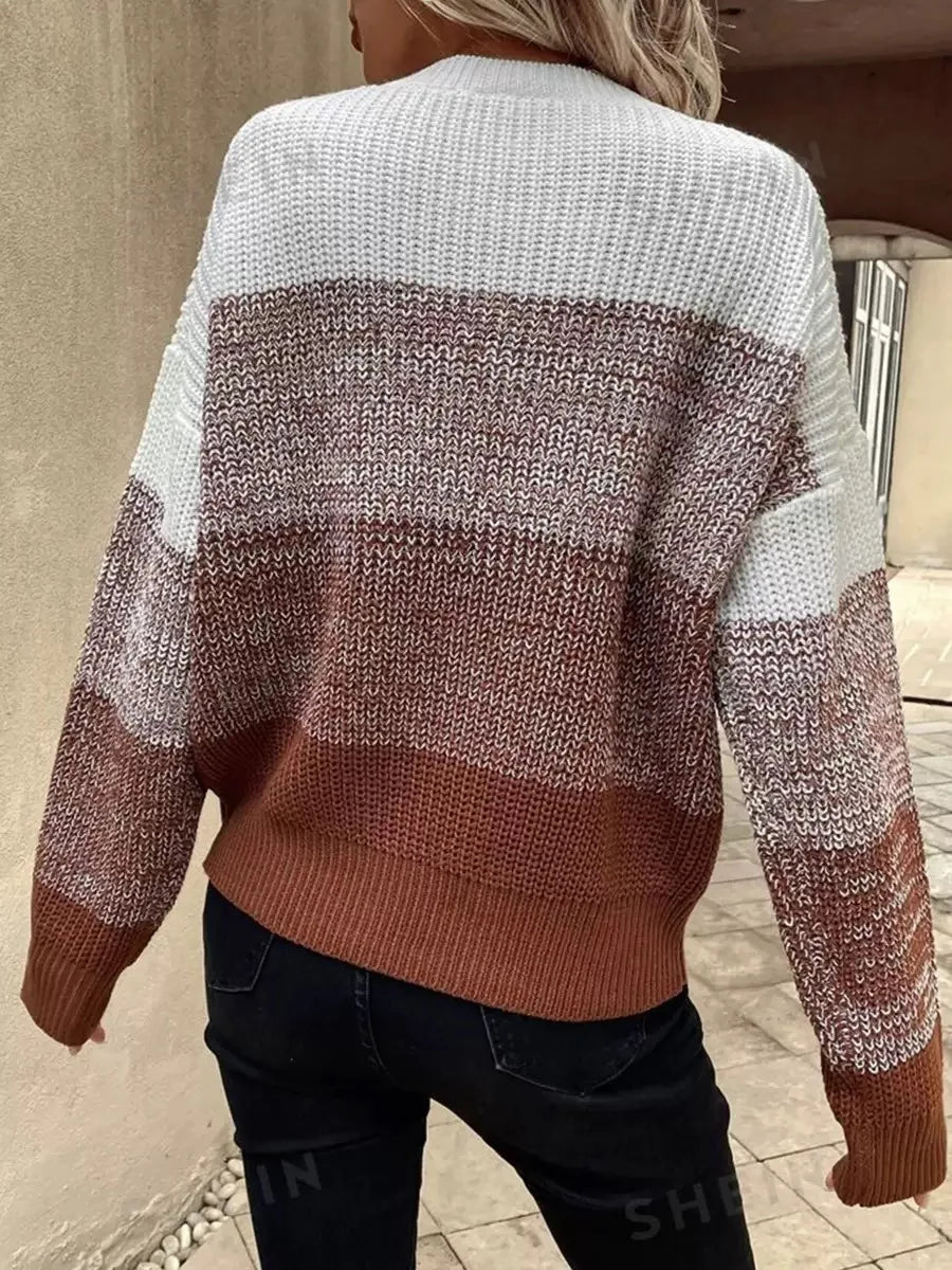 Valentina – Casual Women's Color-Block Knit Sweater with Long Sleeves