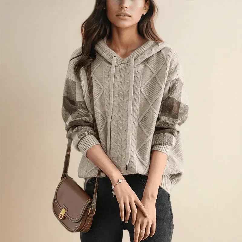 Bianca – Women's Hooded Sweater in a Colorful Cable Knit