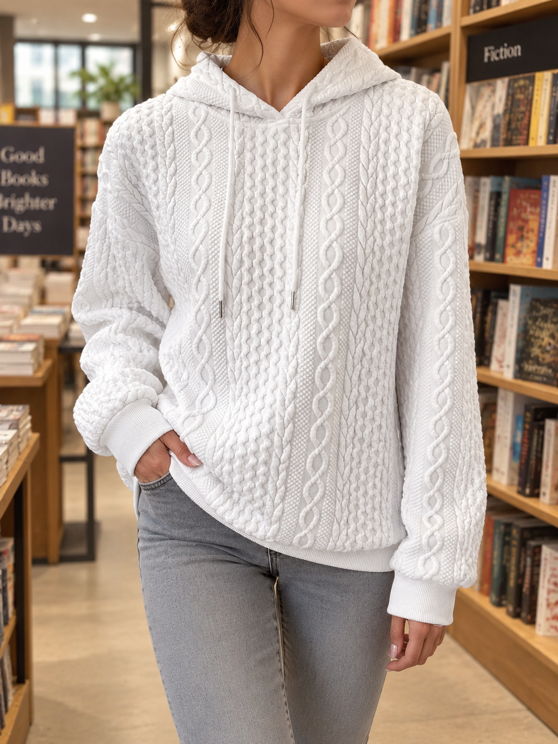 Noémie – Casual Women's Knit Hoodie with Drawstring