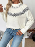 Camille – Women's Long-Sleeve Knit Sweater with a Round Neck and Fair Isle Pattern