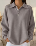 Chiara – Women's Textured Sweater with Polo Collar and Buttons